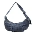 Large capacity blue washed denim crescent shoulder bag with stylish knot strap details - One Size / Dark Blue