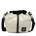 Bolso cubo de nailon casual de estilo japonés con cordón y correa negra ajustable crema - Talla única / Blanco