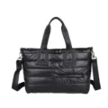 Large capacity black puffer tote bag with quilted design and adjustable shoulder strap - One Size / Black
