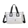 Stylish white quilted puffer tote bag with black straps and large capacity for women - One Size / White