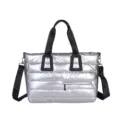Large capacity silver metallic padded tote bag with adjustable black shoulder strap - One Size / Silver