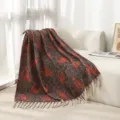 Detalle de manta jacquard con estampado de pata de gallo y borlas decorativas - 165x125cm / 01# Pata de Gallo Marrón Naranja