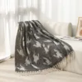 Detalle de manta de jacquard de pata de gallo gris con textura de mohair y flecos - 165x125cm / 02# Pata de Gallo Gris Oscuro
