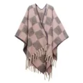 Châle en mohair à carreaux rose et gris avec détails de franges - 165x125cm / Carreaux Rose Gris