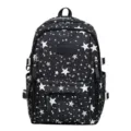 Zaino nero elegante con motivo a stelle di grande capacità per studentesse medie e superiori - Zaino senza ciondolo / Nero