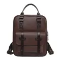 Klassischer brauner Vintage Lederrucksack für Damen mit Tragegriff und Schnallendetails - Kaffeebraun