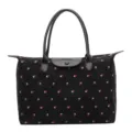Grande borsa da viaggio nera con stampa a fragola, patta in pelle goffrata e manici superiori - Taglia L / Nero