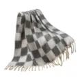 Elegant grey and white checkered faux mohair blanket featuring soft fringe tassels - 165x125+10cm / Dark Gray Plaid