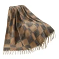 Cozy brown and grey checkered faux mohair blanket with decorative white fringe tassels - 165x125+10cm / Coffee Plaid