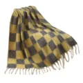 Cozy yellow and grey checkered faux mohair throw blanket with fringe tassels for sofa - 165x125+10cm / Yellow Checkerboard