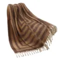 Elegant Nordic style faux mohair blanket with geometric jacquard pattern and soft fringes - 165x125cm / Striped Brown Coffee