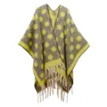 Dicker Poncho aus Bouclé-Mohair mit gelben Punkten und modischen Fransen-Quasten - Zitronengelb