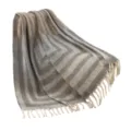 Nordic faux mohair boucle yarn throw blanket with geometric patterns and tassels - 165x125cm / Striped Gray Blue