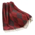 Couverture en maille à motif losanges rouge et noir avec franges blanches - 165x125cm (Avec Glands) / Losange Rouge