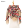 Bufanda manta cálida y gruesa a cuadros para mujer con flecos en rojo verde caqui - 135x135cm / Camello Viejo (FJ-01#)