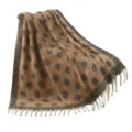 Warm brown and black polka dot mohair-like knit blanket with soft tassel fringe. - Circle Polka Dot (TT1-03) / 165x125+10cm / Tan