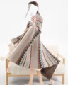 Bohemian ethnic style knitted shawl with decorative tassels in elegant earthy tones - 110x130cm / Gray