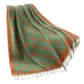 Couverture en jacquard à pois vert et orange avec franges blanches, effet mohair doux - Orange