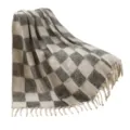 Elegant grey and white checkered imitation mohair throw blanket with soft fringes - 165x125+10cm / Light Gray Plaid