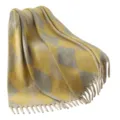 Couverture châle à losanges jaune et gris en imitation mohair avec franges. - 165x125cm (Avec Glands) / Losange Jaune Citron