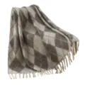 Jeté de canapé en simili mohair gris et beige à motif losanges et franges pour la décoration. - 165x125cm (Avec Glands) / Losange Gris Clair