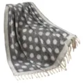 Couverture en jacquard à pois gris et blanc avec franges décoratives pour l'hiver - Gris & Beige