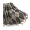Couverture en faux mohair à motif losanges gris avec franges décoratives élégantes - 165x125cm (Avec Glands) / Losange Gris Bleu
