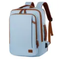 Lichtblauwe laptoprugzak met USB-poort en bruine accenten, grote capaciteit - Blauw