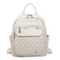 Korean style white soft leather women's backpack with quilted diamond pattern design - 6 / White