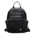 Elegant black soft faux leather women's backpack featuring a quilted diamond pattern design - 6 / Black