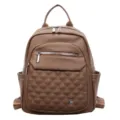 Elegant women's fashion soft leather backpack in brown with quilted diamond design - 6 / Tan