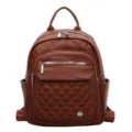 Fashionable brown soft leather backpack for women featuring quilted front zip pocket design - 6 / Dark Brown