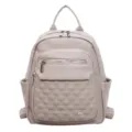 Stylish taupe soft leather backpack for women featuring elegant diamond quilting detail - 6 / Beige