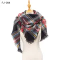 Bufanda de invierno de cuadros gruesos para mujer con detalles de flecos de colores - 135x135cm / Verde Negro (FJ-08#)