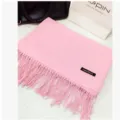 Elegant soft pink cashmere-blend shawl scarf with delicate tassels for women autumn winter - 200X65CM / Pink