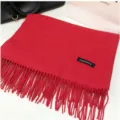 Premium bright red solid color wool-blend scarf featuring elegant long fringes for women - 200X65CM / Red