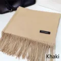 Soft khaki solid color tassel scarf for women, elegant lightweight shawl style - 200X65CM / Khaki