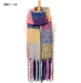 Bufanda de cuadros coloridos oversize de mohair sintético con flecos gruesos para invierno - 190x50+15cm / Azul Rosa (GWB2-14#)