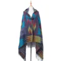 Ethnic bohemian hooded poncho shawl with geometric patterns and horn toggle closure - B blue national wind / 180x80cm