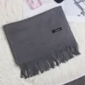 Grey soft cashmere-blend scarf with tassel fringe for autumn and winter - Dark Gray