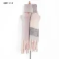 Soft pink and grey plaid mohair-style winter scarf with chunky fringe tassels - 190x50+15cm / Light Pink (GWB7-01#)