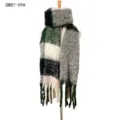 Oversized thick plaid scarf in green and grey with chunky tassels, imitation mohair - 190x50+15cm / Dark Green (GWB7-09#)