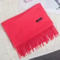 Soft coral pink cashmere blend scarf with elegant tassel detail. - Watermelon red
