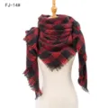 Bufanda cuadrada de invierno cálida a cuadros rojos y negros con bordes deshilachados - 135x135cm / Negro Rojo (FJ-14#)