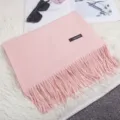 Elegant light pink solid scarf with delicate fringe tassels for women's autumn style - Baby Pink