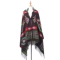 Bohemian hooded poncho shawl with colorful tribal patterns and toggle button closure - A coffee color national wind / 180x80cm
