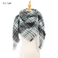 Bufanda de invierno gruesa y cálida a cuadros verdes y negros con flecos - 135x135cm / Nuevo Blanco y Negro (FJ-16#)
