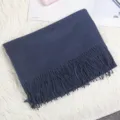 Elegant classic navy blue solid color scarf with delicate tassel fringe for winter. - Navy Blue