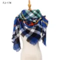 Bufanda cuadrada de cuadros de lana boucle gruesa y cálida para mujer en azul y verde - 135x135cm / Azul Real (FJ-17#)