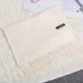 Elegant cream solid color pashmina scarf with tassel fringe for autumn and winter - Off White